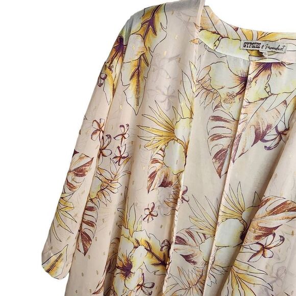 Gypsies & Moondust Sheer Boho Pink Gold Dot Floral Duster Size Medium NWOT - Picture 4 of 12